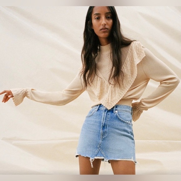 Zara Dollette knit long ruffle sleeve blouse Sz small beige/tan NWT! - Picture 13 of 14